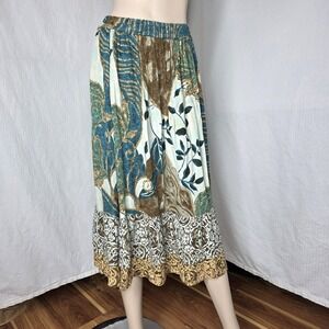 Casual Studio Boho Midi Skirt Tiered Women Large Petite Blue Brown Hippie Nature